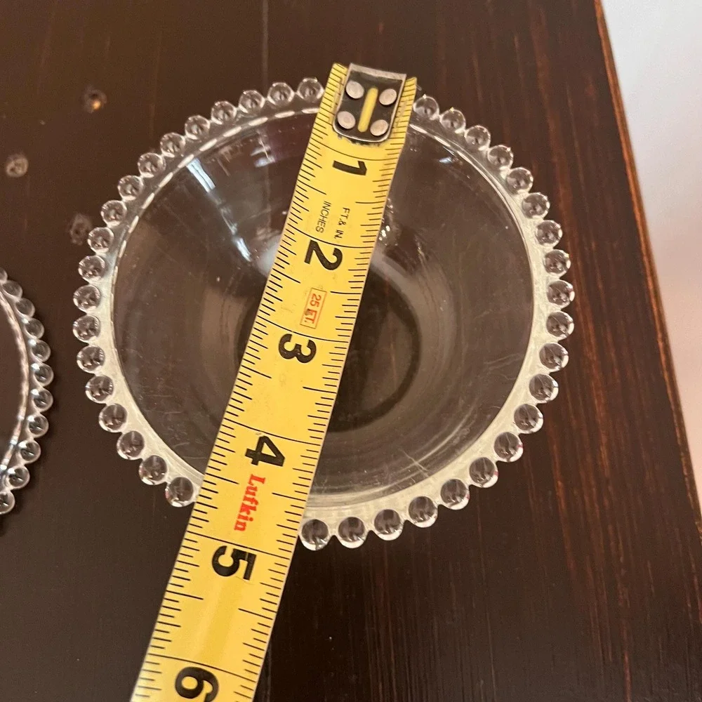 Vintage Clear Glass Beaded Rim Bowls Set of 2 Small Serving Dessert Condiment